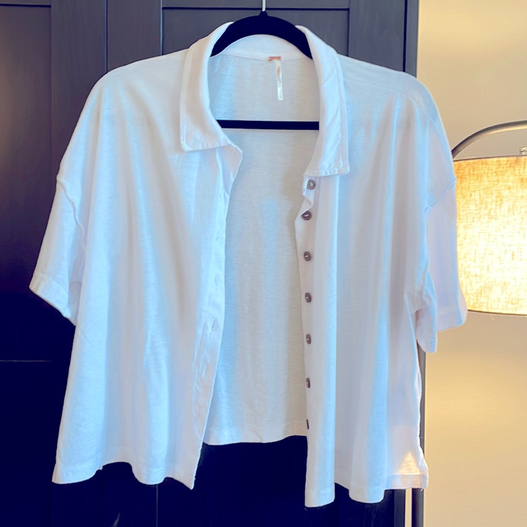 Free People Cotton Cropped Button Down Top